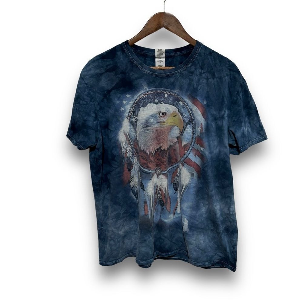 Vintage Y2K Tie Dye USA Flag Bald Eagle T Shirt Size XL 24 x 26.5